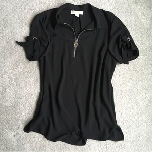 Michael Kors Black Grommet and Tie Sleeve Top